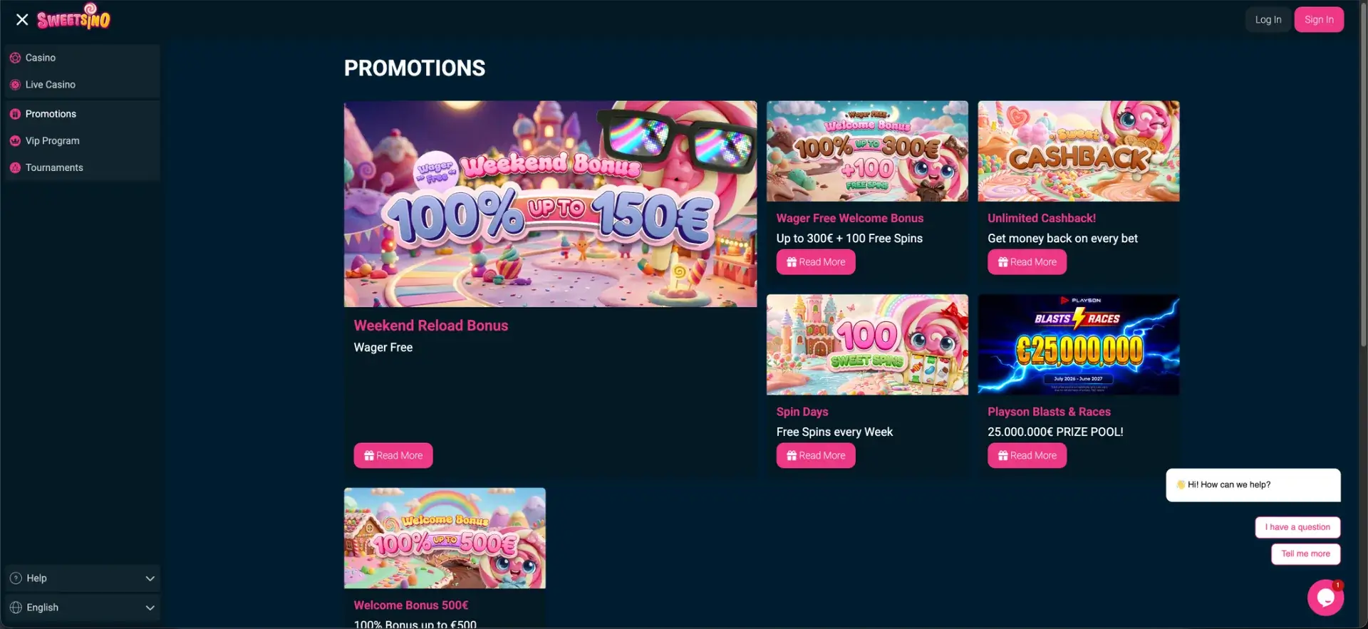 Current Sweetsino promotions