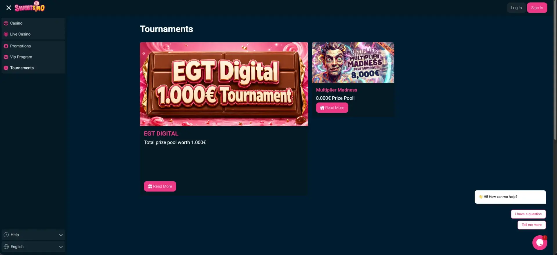 Sweetsino tournaments and prize pools